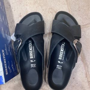 NIB Birkenstock Sienna Big Buckle Black Size 38